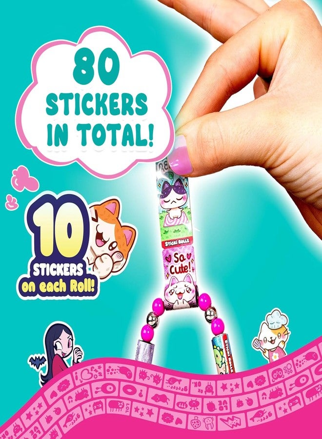 Flavizo DIY Sticker Rolls Bracelet & Band Kit for Kids Girls - 160 Pcs Reusable Cartoon Stickers, Spacer Beads, 16 Bracelet Rolls - Creative Craft & Gift Set, Multicolor - Image 4